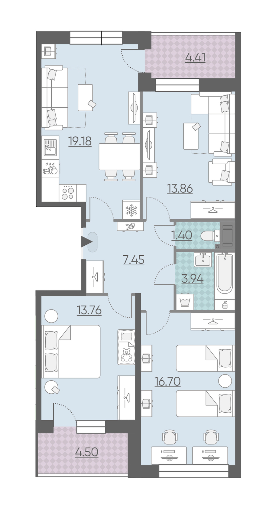 Трехкомнатная квартира в : площадь 80.75 м2 , этаж: 15 – купить в Санкт-Петербурге